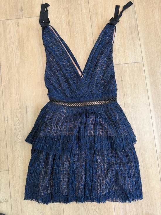 Self-Portrait Dresses & Skirts - Self-Portrait Navy Lace Tiered V-Neck Mini Dress